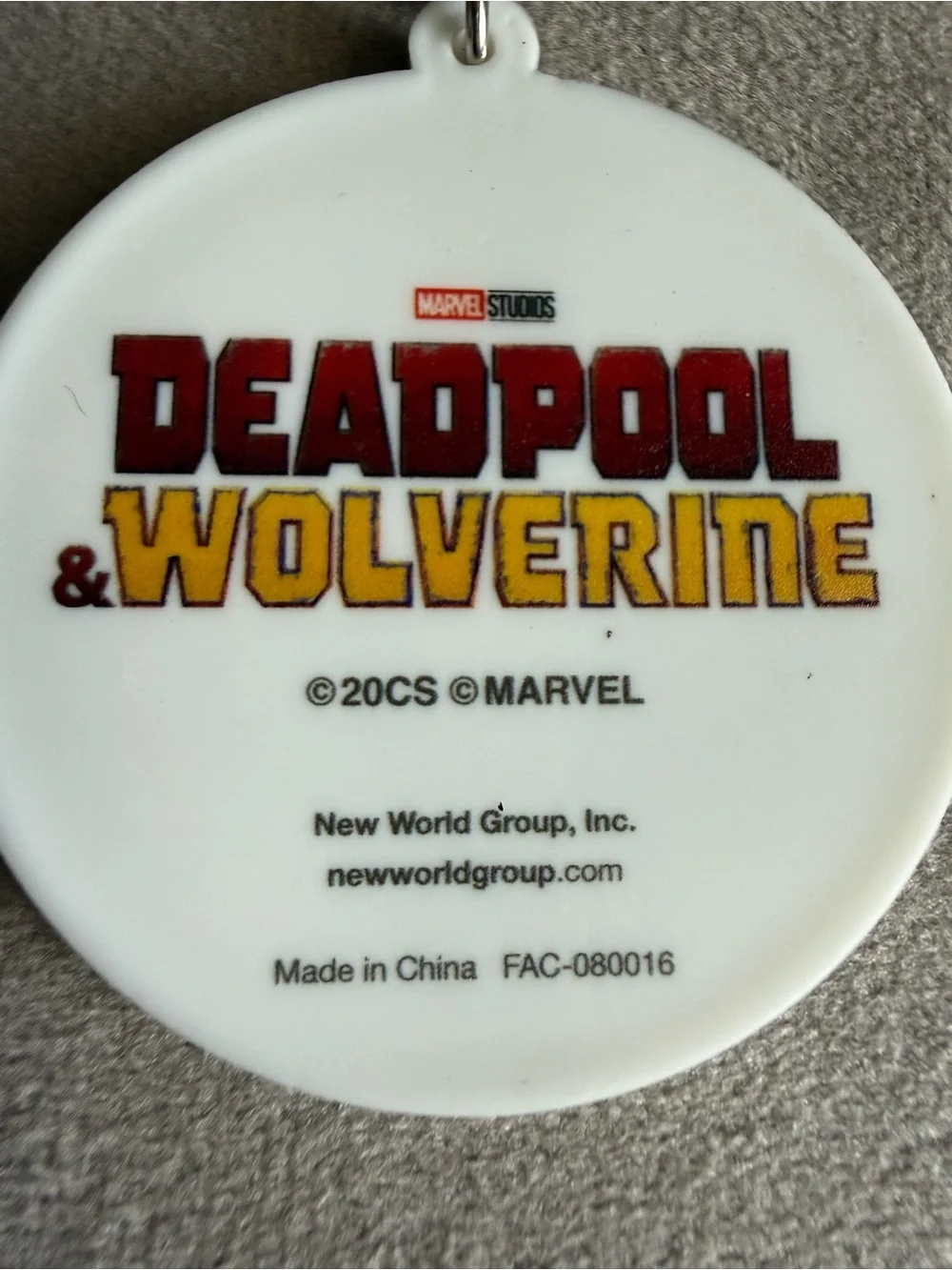Marvel Deadpool & Wolverine White Keychain with Red and Yellow Logo